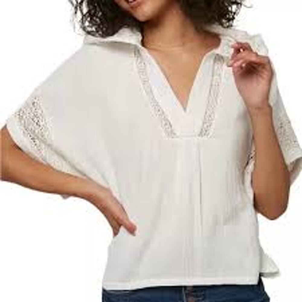 O'NEILL Lace Trim Lightweight Hoodie Top White Sz Small BEACHY CLEAN GIRL GAUZY